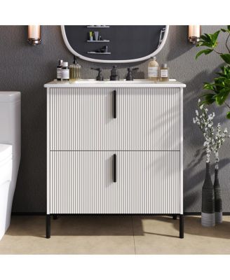 30" Bathroom Vanity with Sink, Modern Fluted MDF Cabinet, Full-Extension Soft Close Drawers for Small Spaces