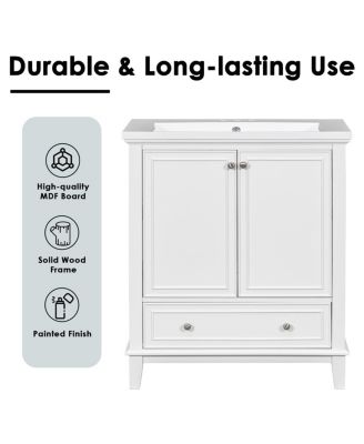 Bathroom Vanity with Ceramic Sink, Adjustable Shelf, Multi-Functional Storage, Solid Wood & MDF