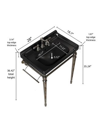 Bathroom Console Sink with Ceramic Vanity, Wall Mounted Basin & Stainless Steel Legs, Towel Bar Included