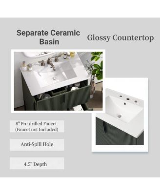 30" Bathroom Vanity with Sink, Modern Fluted MDF Cabinet, Full-Extension Soft Close Drawers for Small Spaces