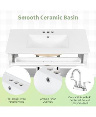 36" Bathroom Vanity with Ceramic Sink, Flip-Out Drawer, Soft Close Doors & Storage Drawers for Modern Bathrooms