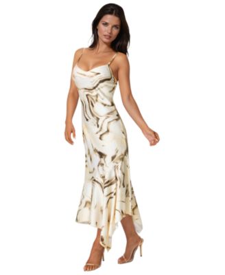 Women's Printed Satin V-Neck Hanky Dress