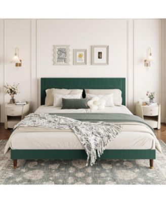 Frame Upholstered Platform Bed with Fabric Headboard, Non-Slip and Noise-Free, Wooden/Metal Slats Support, No Box Spring Needed