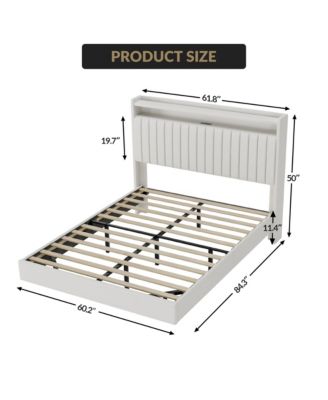 Floating Bed Frame Queen RGB LED Lights Charging Station 50 Headboard Leather Upholstered Platform No Box Spring