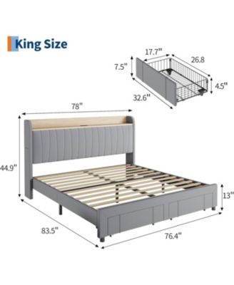  Bed Frame with Storage Headboard, Upholstered Platform Beds with Drawers, Charging Station, Noise-Free, No Box Spring Needed