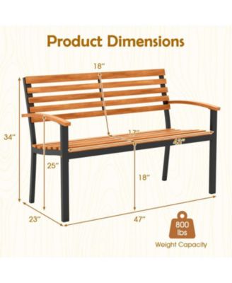 Patio Acacia Wood Loveseat Bench with Backrest and Armrests