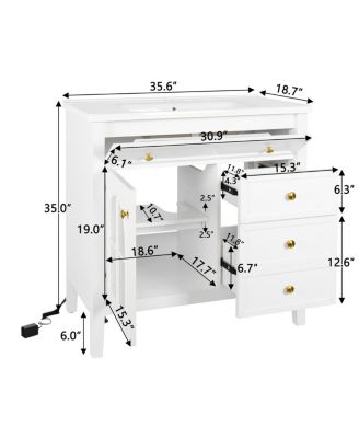 Bathroom Vanity with Sink, Medieval Glass Doors, Motion Sensor Lighting, Flip Drawer & Adjustable Storage for Modern Homes