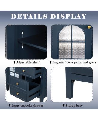 Bathroom Vanity with Sink, Medieval Glass Doors, Motion Sensor Lighting, Flip Drawer & Adjustable Storage for Modern Homes