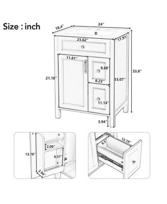 Bathroom Vanity with Ceramic Sink, Soft Close Door & Drawers, Double Storage Racks for Small