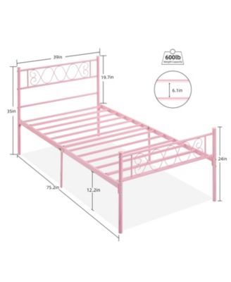 Twin Size Bed Frame Metal Platform with Headboard Footboard Strong Slats Under Storage No Box Spring Easy