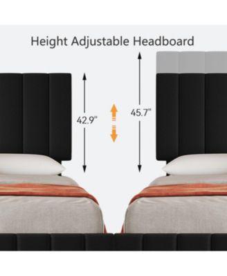 Linen Upholstered Platform Bed Frame 4 Storage Drawers Adjustable Headboard No Box Spring Wooden Slats Support