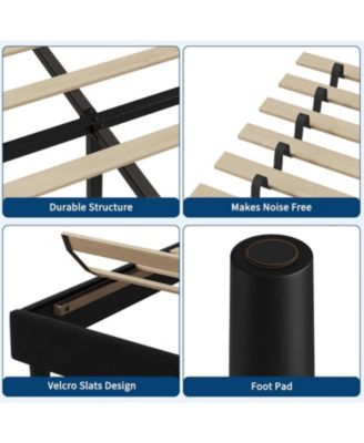 Queen Size Bed Frame  Velvet Upholstered Platform Bed Frame No Box Spring Needed with Under-Bed Storage and Strong Wood Slats Support