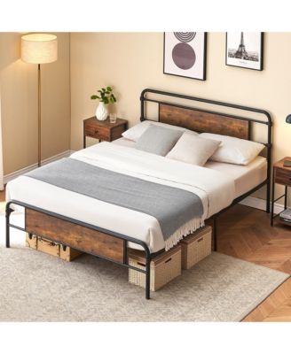 Size MDFandMetal Platform Bed-Curved Frame-Wood Slat Support-No Box Spring Needed