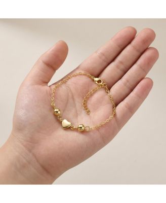 Dainty 14k Gold Plated Tiny Heart & Bead Charms Bracelet