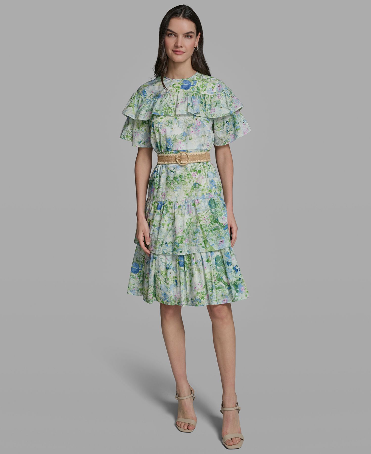 Petite Crew Neck Tiered Midi Dress