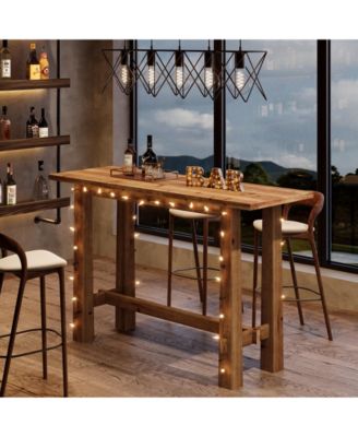 63" Solid Wood Bar Table, Tall Pub Table for 4-6 People, Kitchen Counter Height Table for Dining & Home Bar