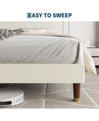 Upholstered Platform Bed Fabric Headboard Wooden Metal Slats Noise-Free Easy Assembly No Box Spring