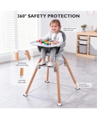 Convertible Wooden Baby HighChair with Adjustable Legs & Removable Double Tray