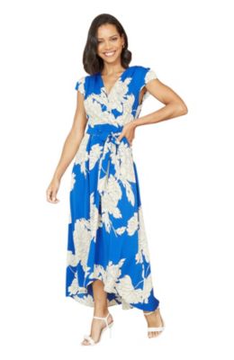 Women's Blossom Print Dipped Hem Wrap Midi Dress