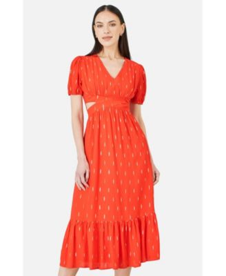 Women's Foil Print Viscose Cut Out Midi Dress