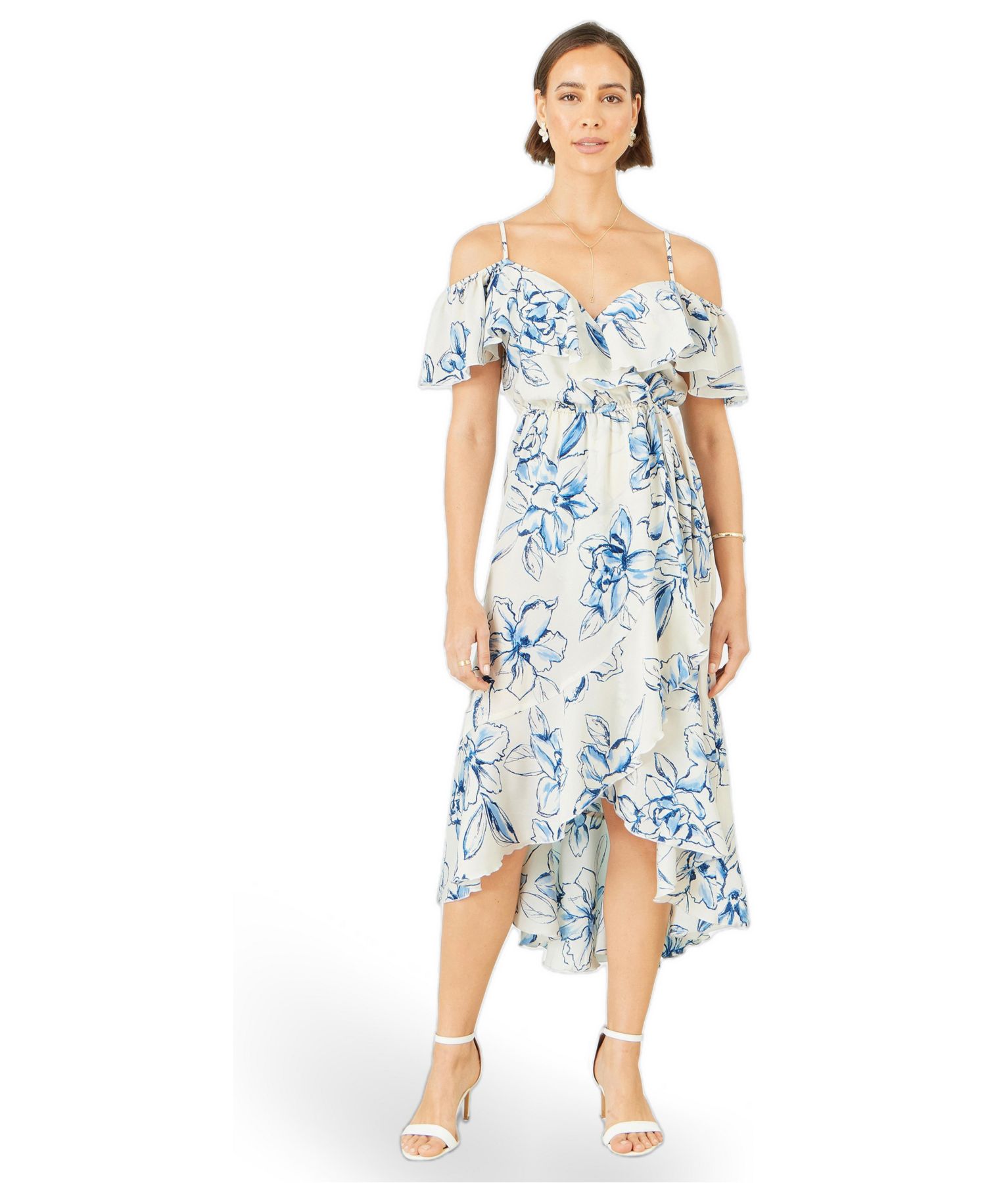 Women's Floral Print Bardot Midi Dress
