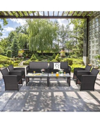 8PCS Patio Rattan Furniture Set Cushioned Chair Sofa Table