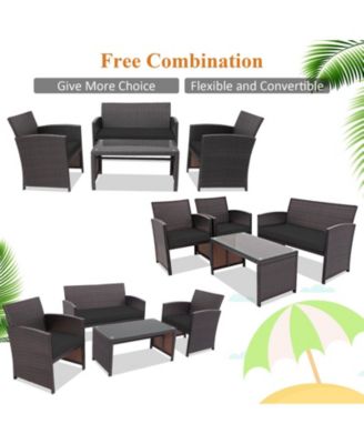 8PCS Patio Rattan Furniture Set Cushioned Chair Sofa Table