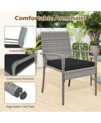 3 Pieces Patio Furniture Set PE Rattan Porch Chairs w/ 2-Tier Table