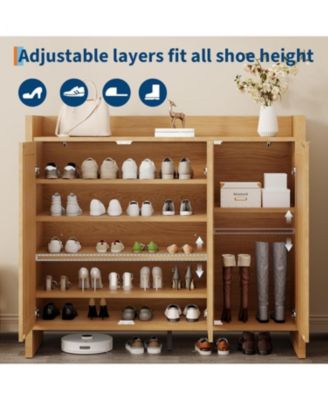 Shoe Cabinet Rattan Shoe Cabinet Storage for Entryway 41 inch Tall 6-Tier Large Shoe Organizer Closet Farmhouse Cabinet with Doors