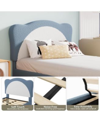  Princess Bed Frame- Adjustable Scallop Headboard Velvet Upholstered No Box Spring Needed