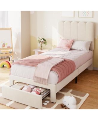 Velvet Upholstered Bed Frame Storage Drawer Headboard Girls Platform Bed Wood Slat Support Noise Free Easy Assembly