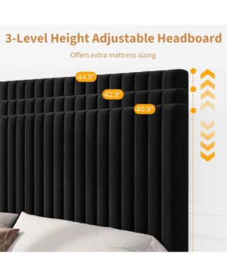  Bed Frame with Adjustable Headboard, Velvet Upholstered Platform Bed Frame, Vertical Channel Tufted, Strong Wooden Slats
