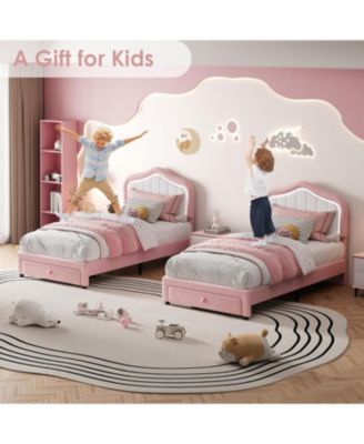  LED Upholstered Bed Frame Storage Drawer Velvet Platform No Box Spring Wooden Slats Easy Assembly