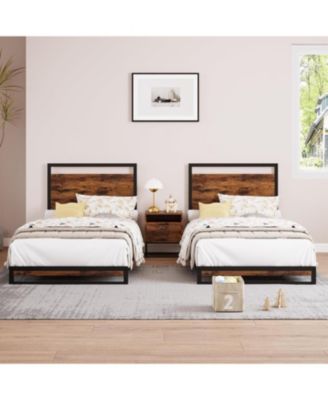 6 Inch Metal Platform Bed Frame Wooden Headboard Footboard Rustic Brown No Box Spring Quiet Sturdy Mattress Foundation