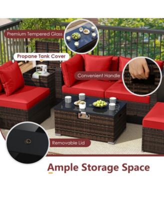 Set of 7 Patio Furniture Set 40000 BTU Gas Fire Pit Table Propane Tank Cover Table