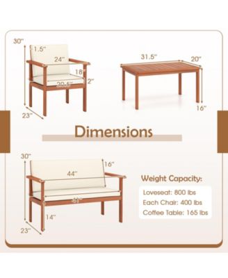 4 Pieces Patio Furniture Set Acacia Wood Porch Chairs  Table