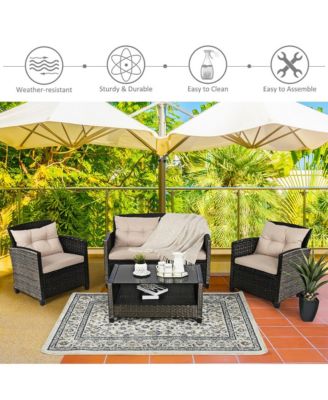 8pcs Patio Rattan Conversation Set Cushioned Outdoor Furniture Set
