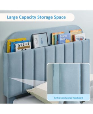 Bed Frame Bookcase Headboard Upholstered Platform Wooden Slats Support No Box