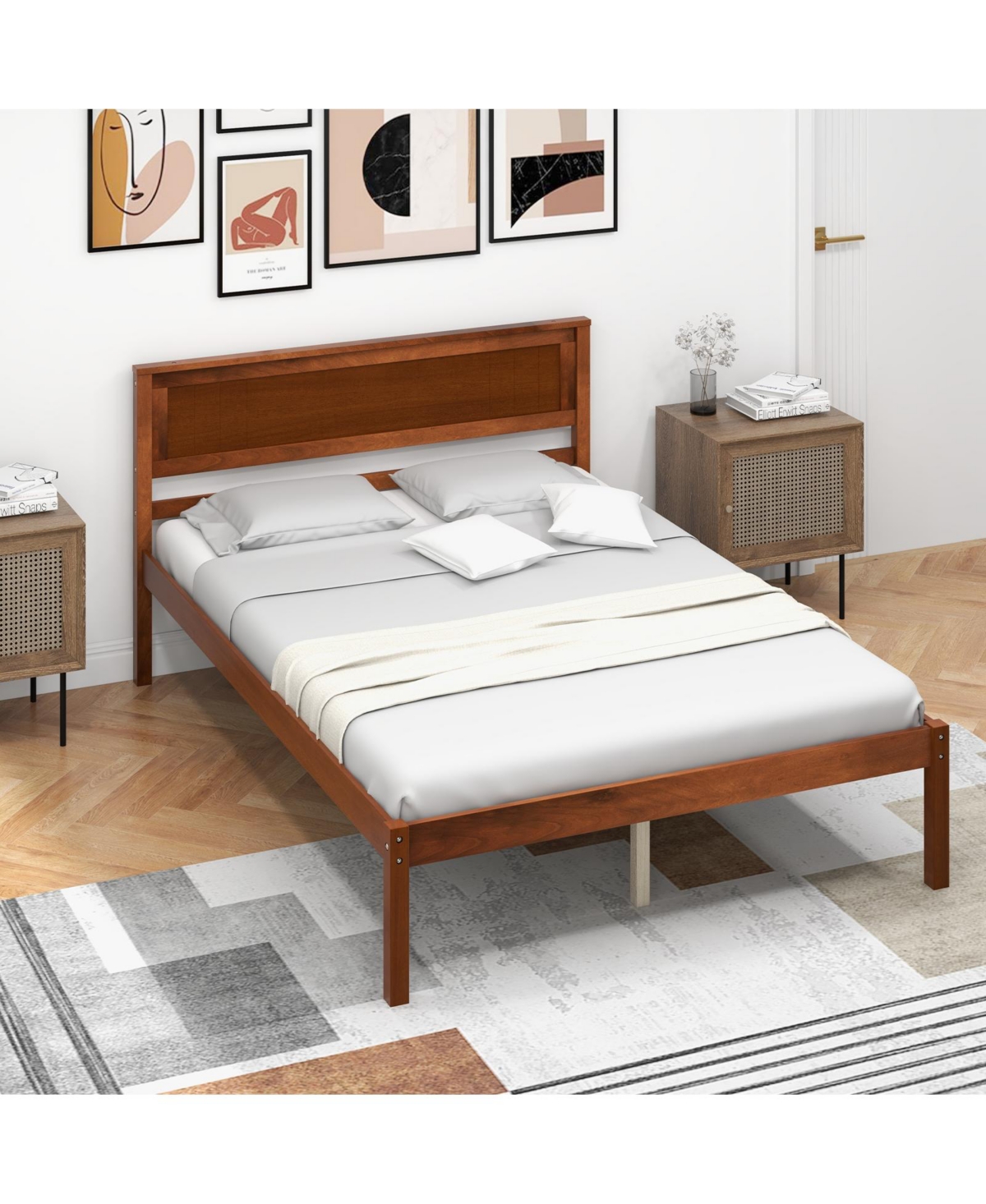 Slickblue Bed Frame with Wooden Headboard and Slat Support