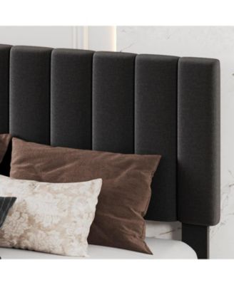  Upholstered Bed Frame with 4 Storage Drawers- Adjustable Headboard- Wooden Slat Support- No Box Spring Needed