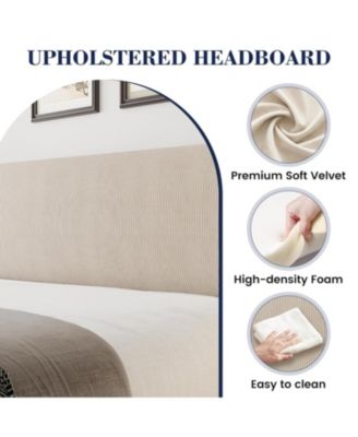 Queen Bed Frame with Headboard, Upholstered Platform Bed with Wood Slat Support, Sturdy Support Feet, Noise Free, No Box Spring Required