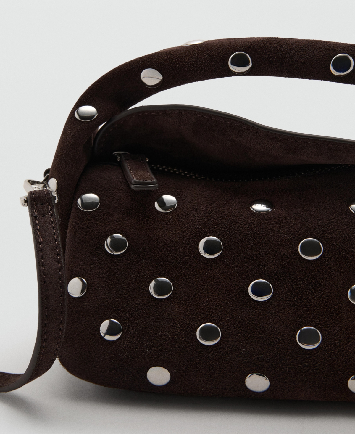 Mango Women's Suede Leather Studded Handbag