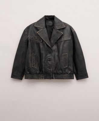 Women's Leather Oversized Buttoned Jacket