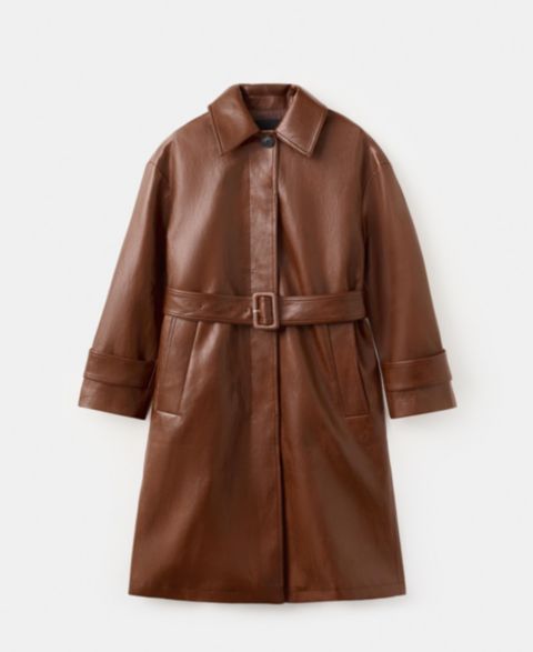 Женские куртки MANGO Long Faux-Leather Belt Trench Coat