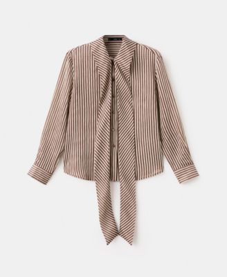 Women's Tie Neck Collar Striped Blouse