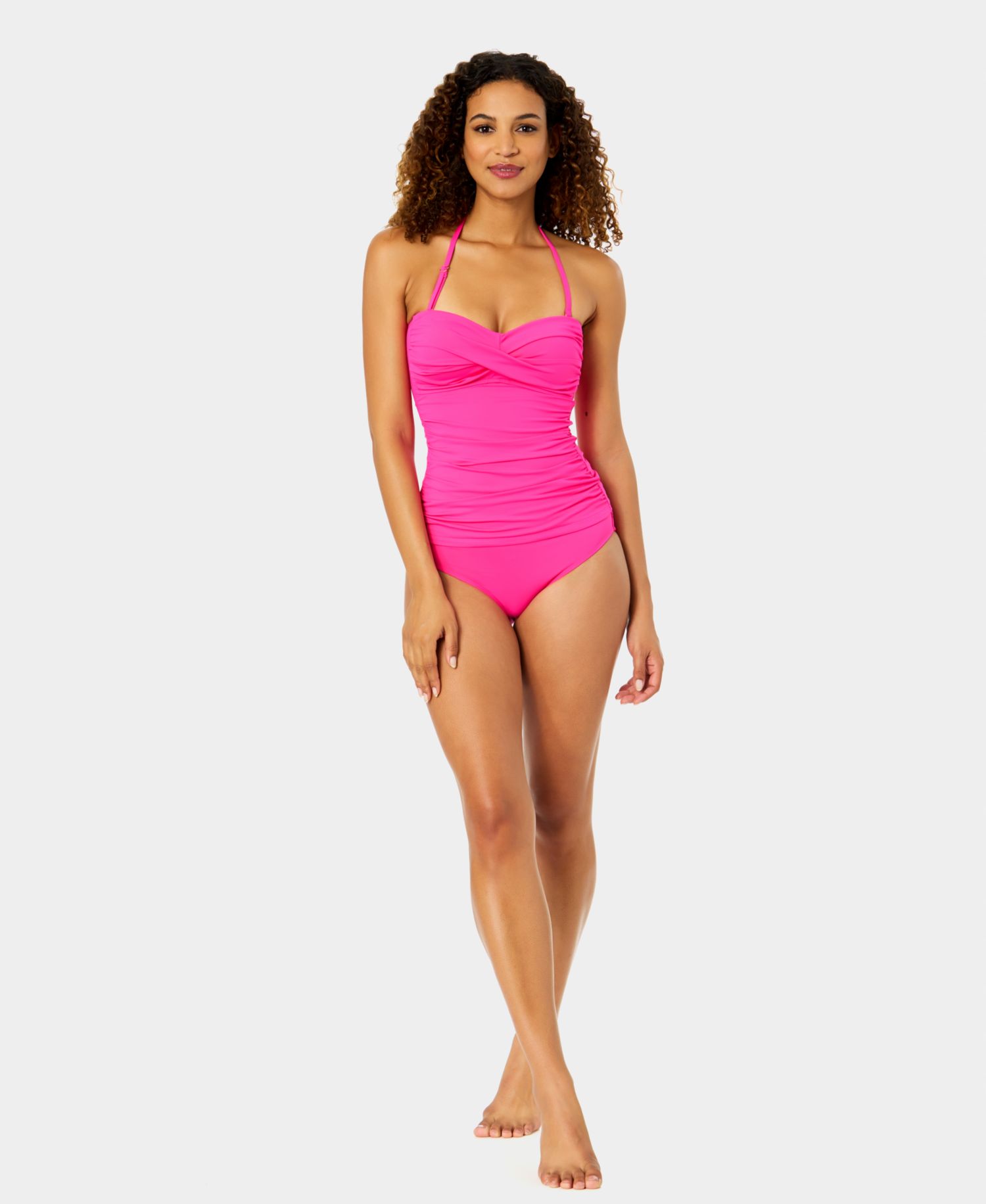 Twist-Front Ruched Tankini Top and High Waistband Bottoms