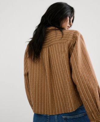 Women's Rhinestone Detail Striped Shirt