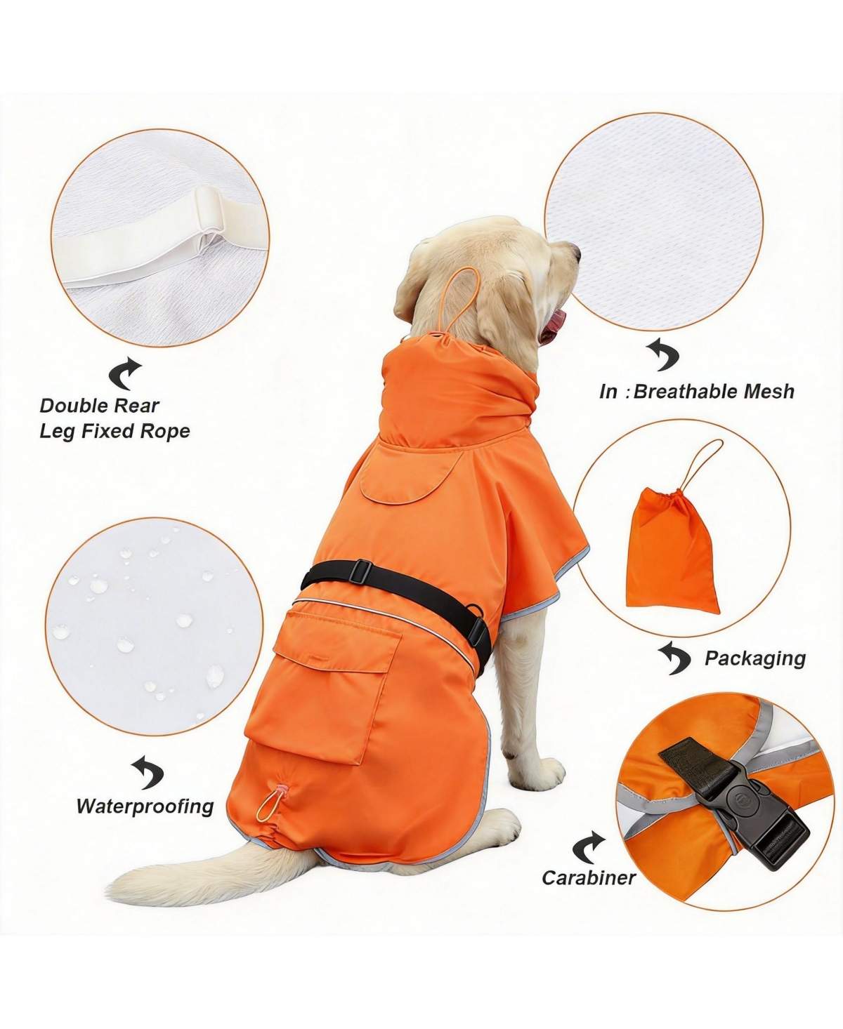 Aronkl Adjustable Hooded Raincoat for Medium Large Dogs with Reflective Edges
