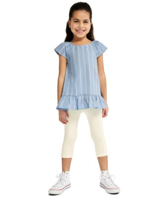 Girls' 4-6X Striped Denim Tunic and Capri Leggings, 2-Piece Set