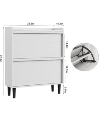 Shoe Cabinet with 2 Flip Drawers, Narrow Adjustable Shelf Wooden Shoe Organizer with Hidden Handle for Entryway